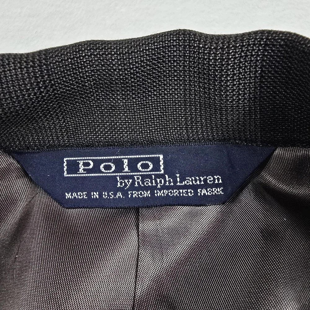 Polo Ralph Lauren Vintage 46R Gray Plaid Suit Jacket Sport Coat Blazer USA‎ Made